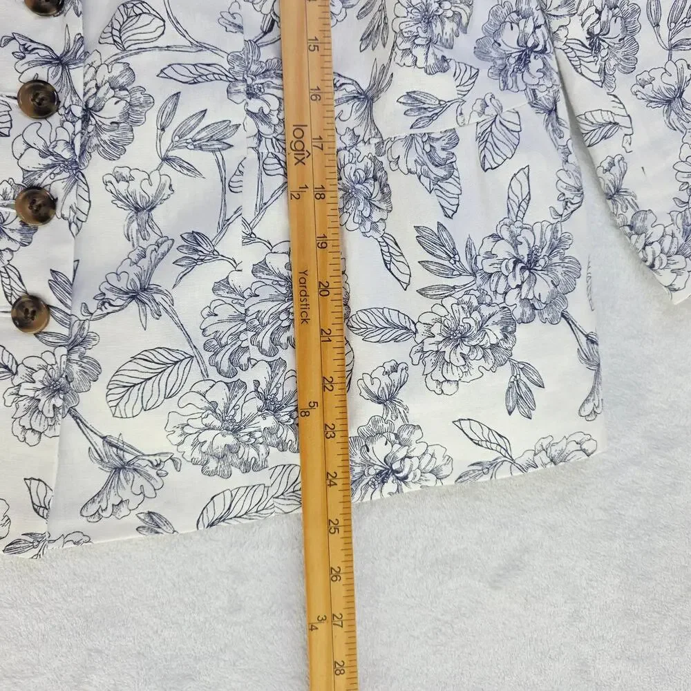 Cato Blazer XL White Gray Floral Linen Blend Lightweight Spring Office Chic